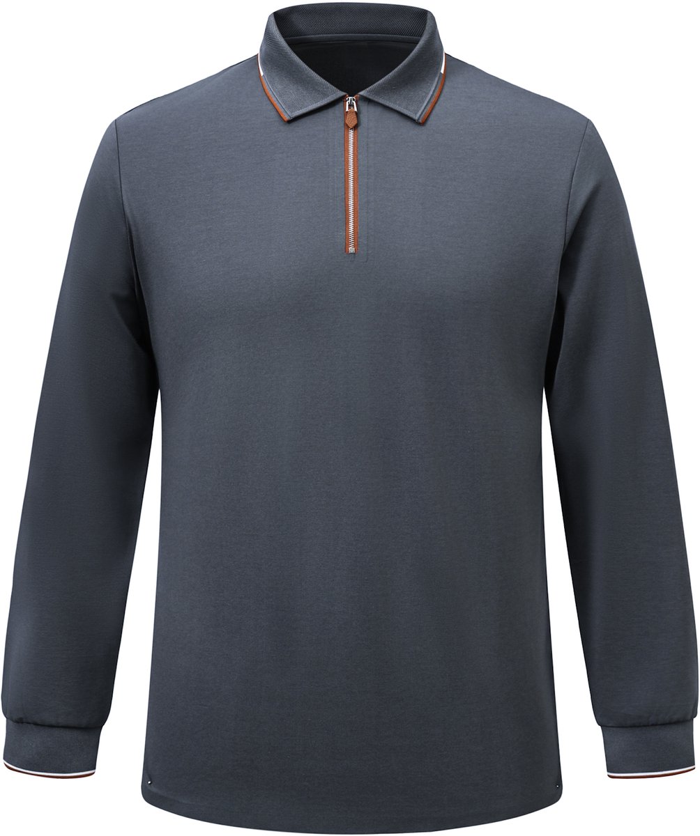 ALLTHEMEN Heren Casual Halfrits Piekraag Lange Mouw Polo - XL