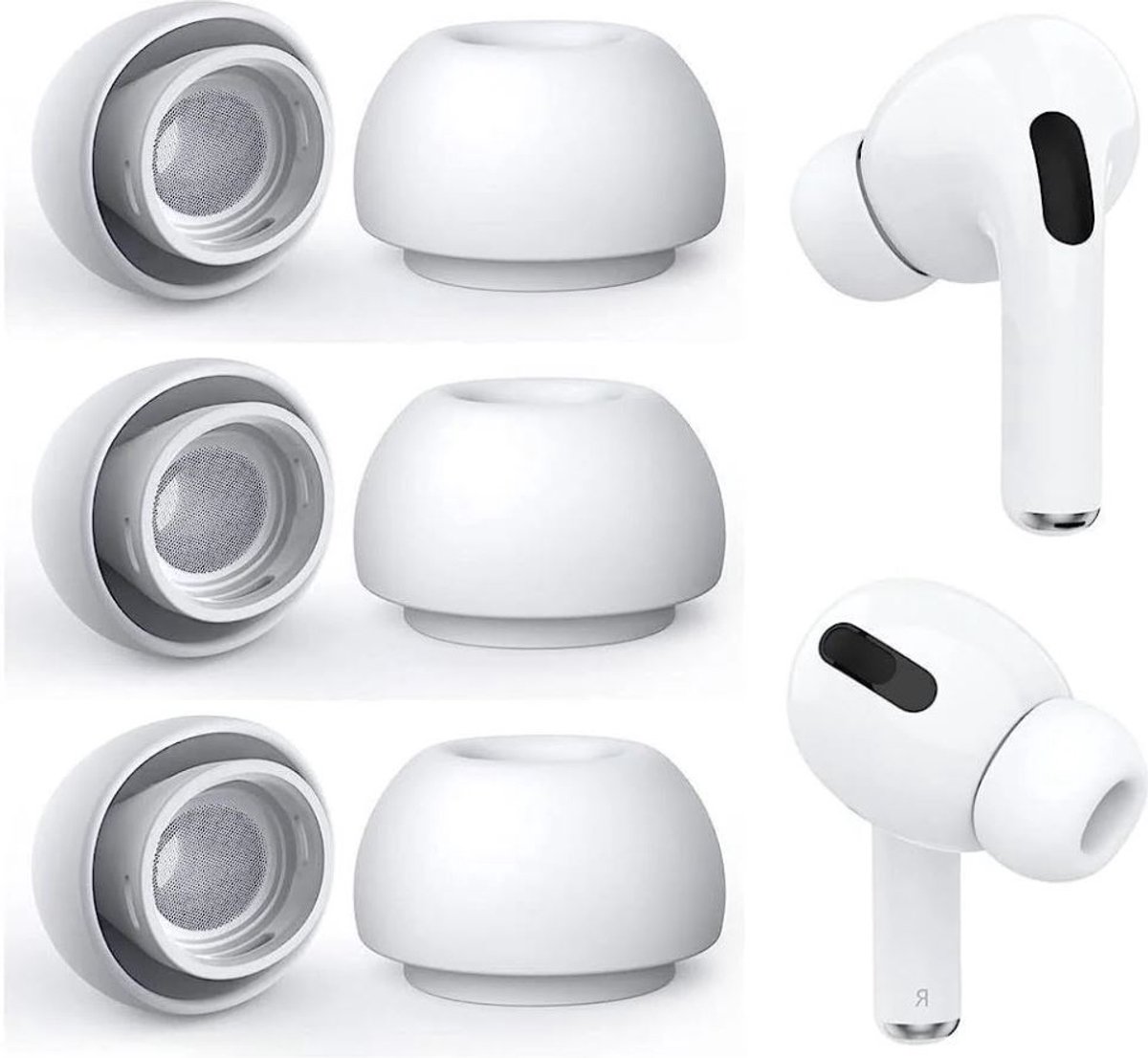 3 paar oordopjes geschikt voor Apple AirPods Pro - Siliconen oordopjes - Ear tips - Vervangende dopjes - In-ear dopjes - Medium - Wit - 3 paar met gaasje - Jonyx