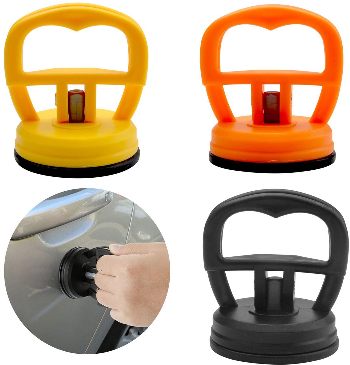 Dailygoods - Autodeuk-zuignap - Vacuümzuiger voor zware belasting - 3 stuks - Geschikt voor deuken en ruiten - Oranje, zwart, blauw - Voor auto's en s...