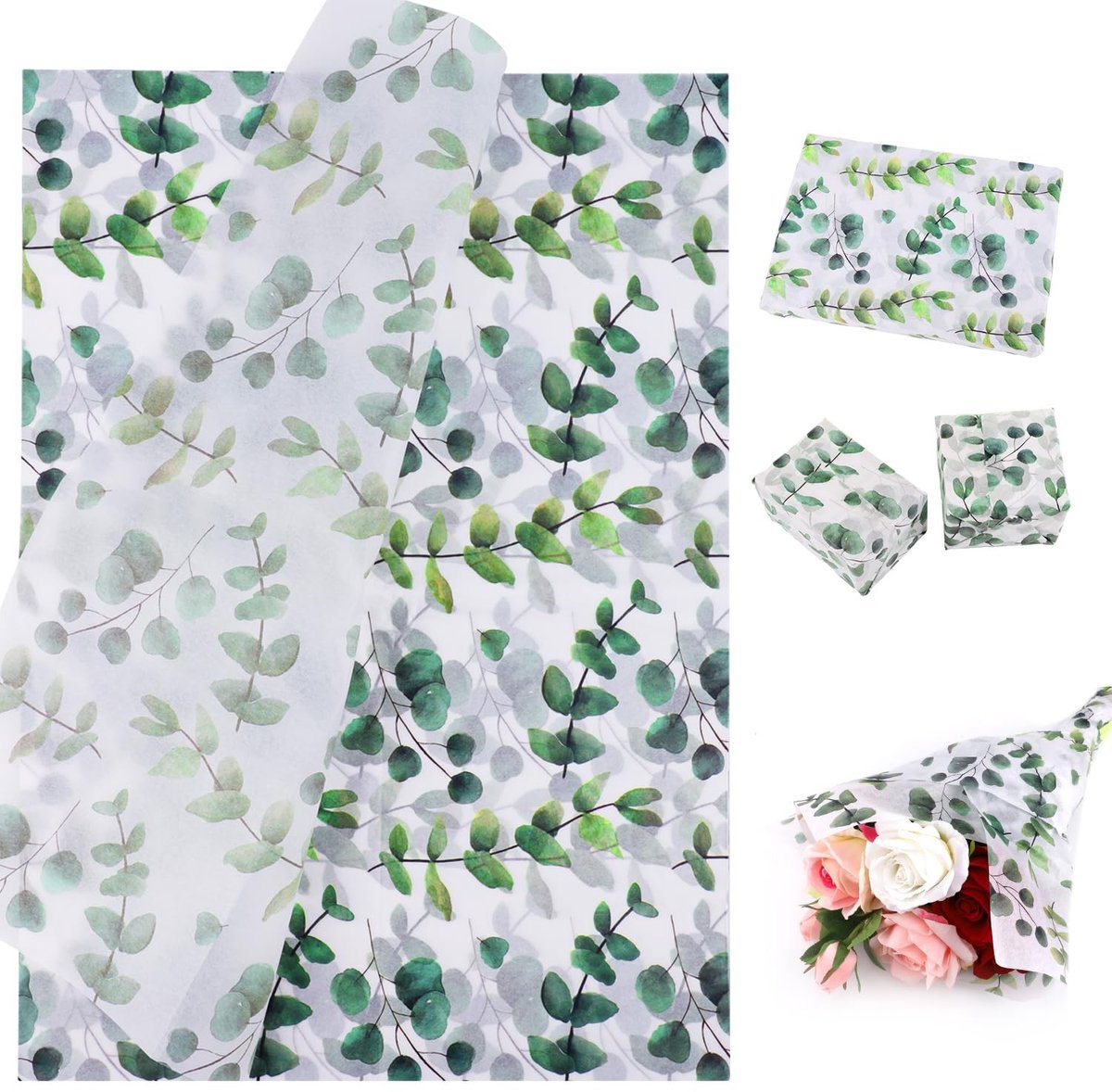 Dailygoods- Inpakpapier 100 Vellen - Bladpapier 50x35cm - Groen/Wit - Cadeaupapier - Verjaardag/Bruiloft - Geschikt voor Geschenken