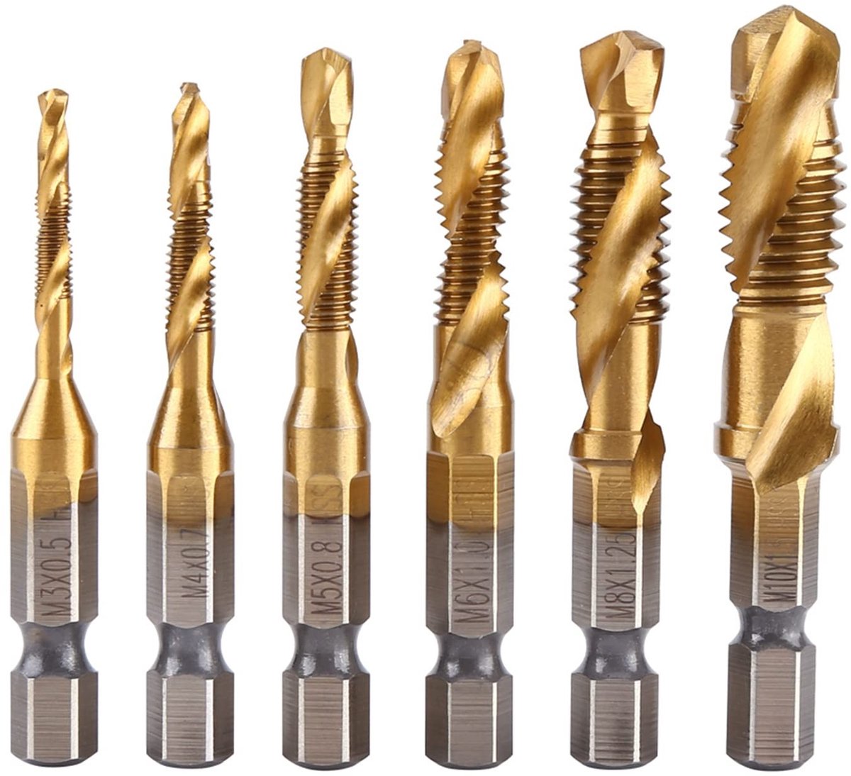 Dailygoods Boor Set - 6-delige set - Geschikt voor draadboren - 1/4" shank - Metrische schroefdraad - Voor professioneel gebruik - High-speed staal