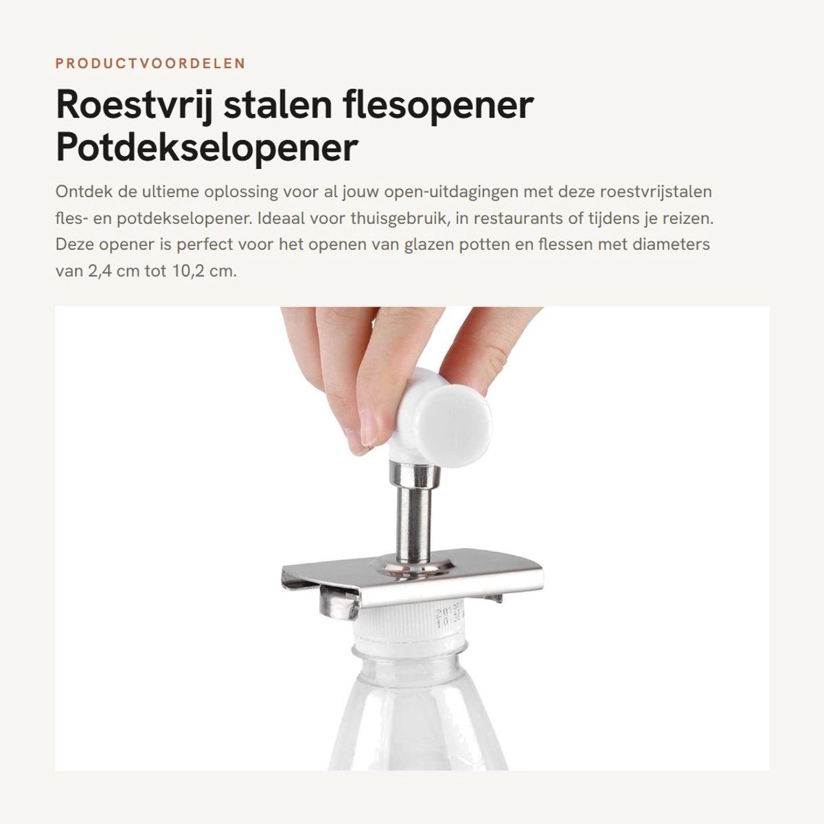 Dailygoods- Flesopener Roestvrij Staal - Verstelbare Potdekselopener - Compact Keuken Gereedschap - Lichtgewicht - Voor Diverse Flessen - Handig voor Thuis en Reizen - Potopener