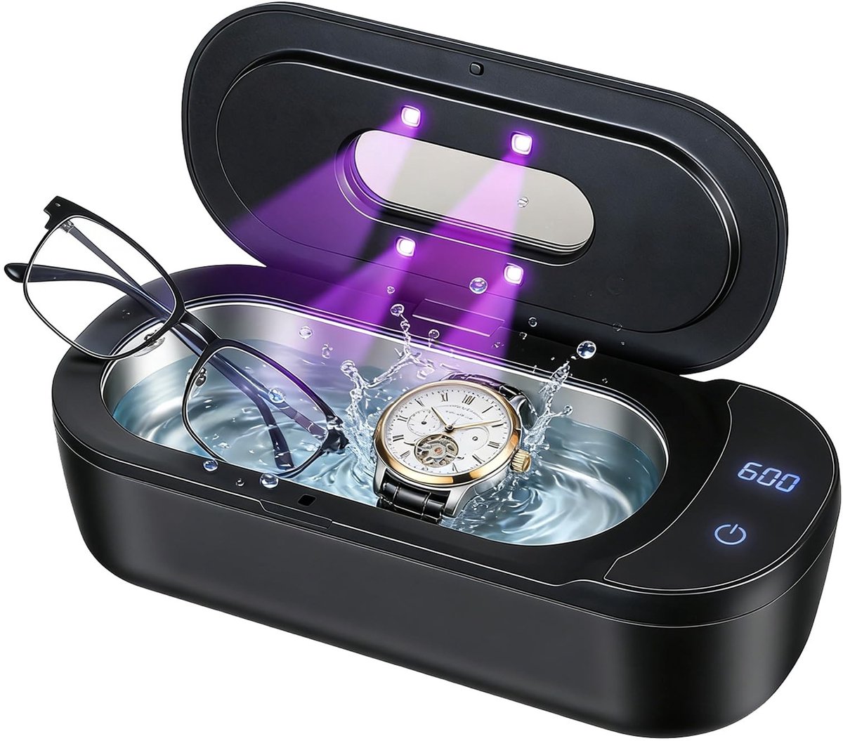 Dailygoods- Ultrasoon Reinigingsapparaat 48000 Hz - 400 ml - Sieraden Reiniger - Horloges/Ringen - Tandprothesen - 2 Tijdfuncties - Zwart - Sieradenreiniger