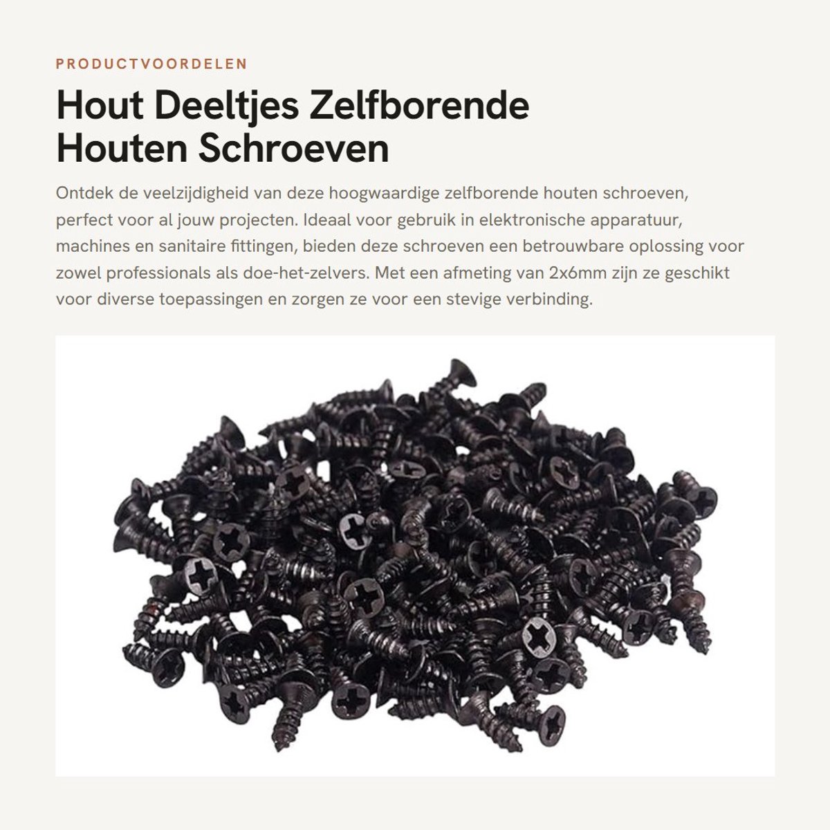 Dailygoods - Hout Deeltjes Zelfborende Houten Schroeven - 100 Stuks - Zwart - Hardware Accessoires - Voor Elektronische Apparatuur - 2x6mm