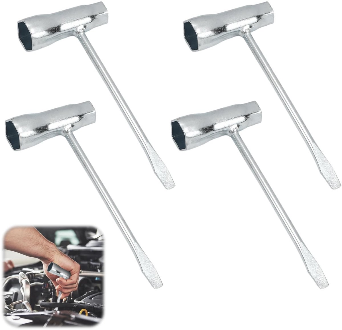 Dailygoods- Kettingzaagsleutel Set - 4 Stuks - Bougiesleutel 13mm/19mm - T-Moersleutel - Motorzaagsleutel - Hoogwaardig Staal