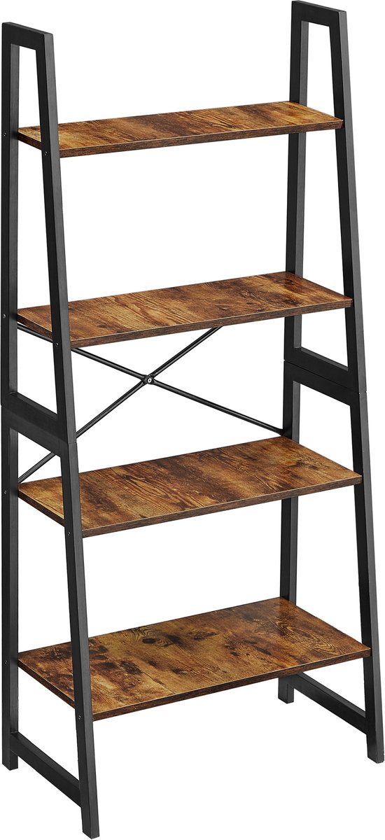 VASAGLE - Stellingkast - Boekenrek Ladderrek - 4 Niveaus - Bamboe Frame - Voor Woonkamer Slaapkamer