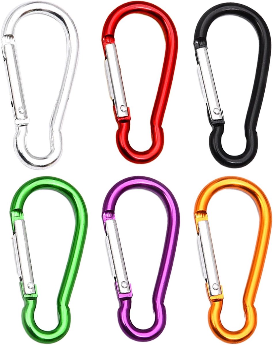 6 stuks 59 mm karabijnhaken, mini-karabijnhaken van aluminium, D-ring, karabijnsluiting, Climbersluiting, sleutelhanger met gesp voor rugzak, reizen, kamperen, vissen, wandelen, outdoor-activiteiten