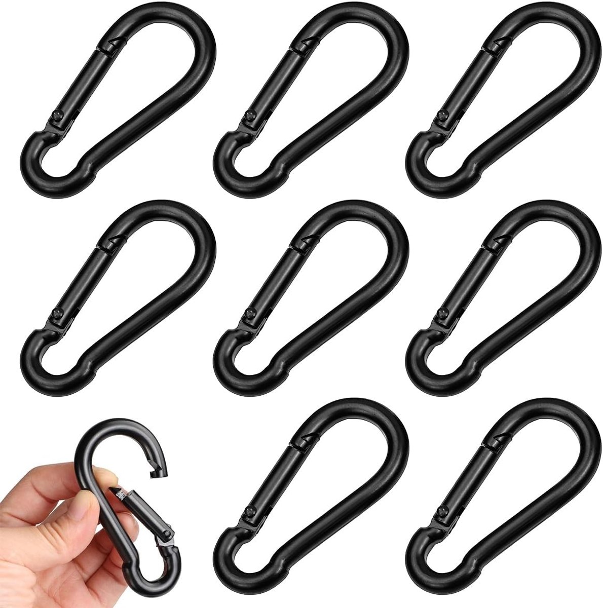 8 Stuks Karabijnhaken Zwart, 8 x 4 cm Karabijnhaak Klein Zwart | Heavy Duty M8 Karabijnhaken met 150 kg Draagvermogen, Zwarte Karabijnhaak, Carabiner Clips, voor Kamperen, Schommelen
