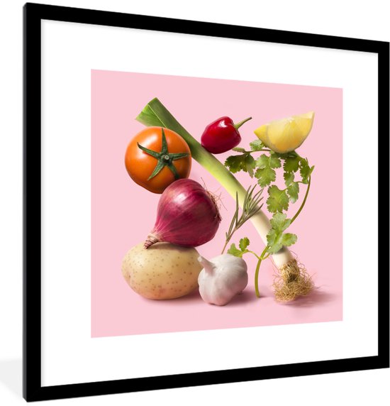 Photo encadrée - Légumes non encore cuits Cadre photo noir avec passe-partout blanc 40x40 40x40 cm - Affiche encadrée (Décoration murale salon / chambre)