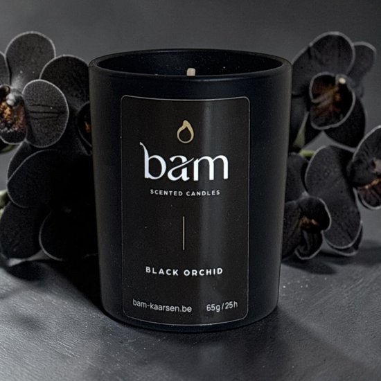 BAM Black Orchid Mini Geurkaars – Black Collection Small – 25 Branduren – 65 g – Zonnebloemwas – Vegan - zwarte orchidee