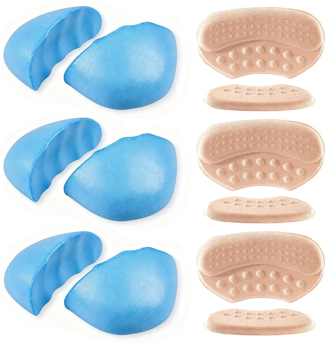 3 paar schoenvulers, teenvulers, 3 paar hielstickers, uniseks, schoenverkleiner, schoenen te groot, inlegzolen in halve maat, voor dames en heren, hoge hakken, kostuumschoenen, casual flats