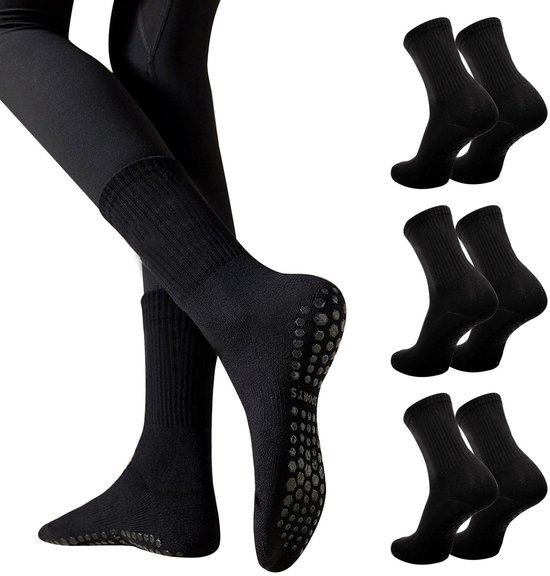 Antislipsokken, voor dames, voor pilates, ballet, dans of trampoline, set van 3 stuks