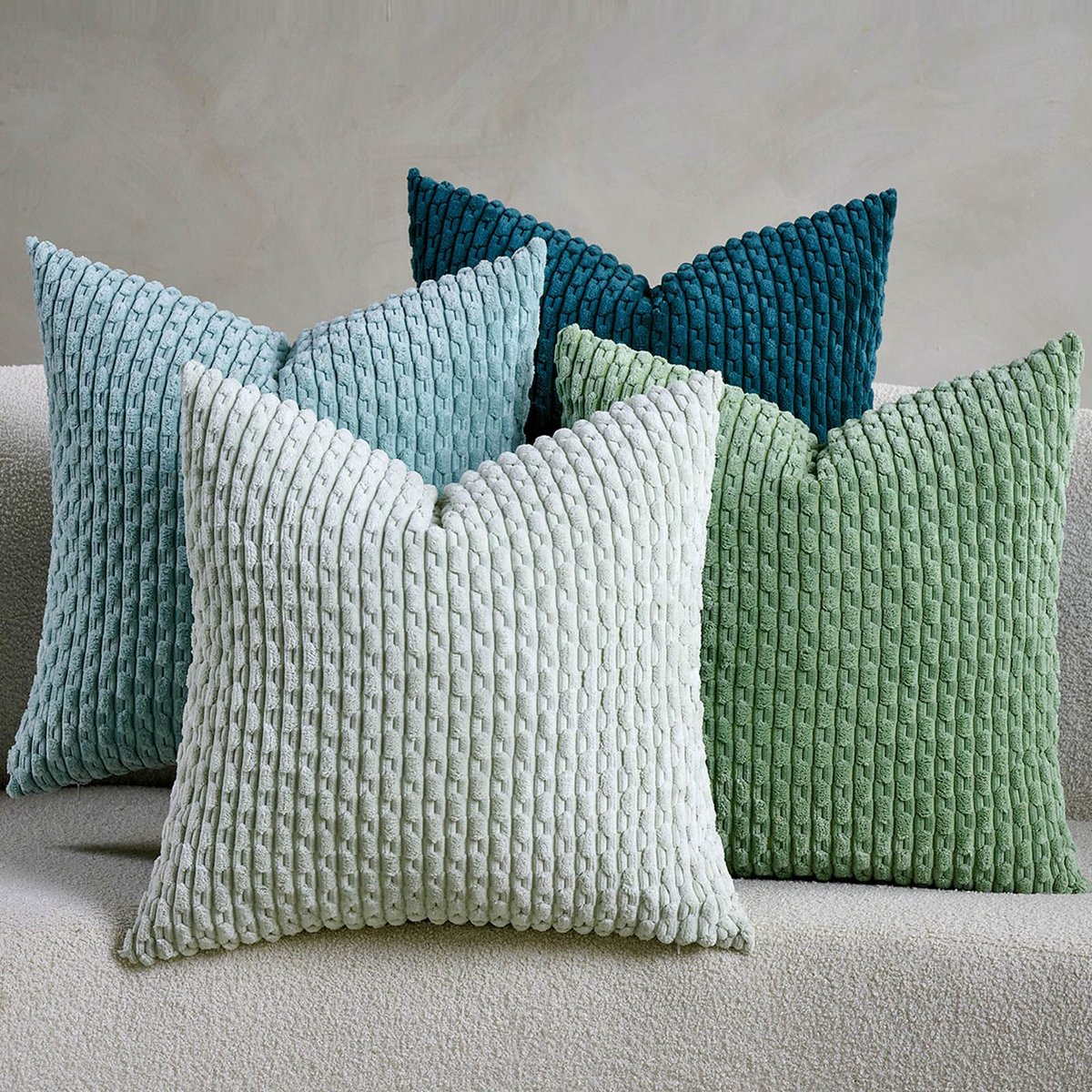 kussensloop, 50 x 50 cm, groen, corduroy, set van 4 stuks, korrelpatroon, sierkussenhoes voor woonkamer, decoratie, slaapkamer, kussenhoezen, bankkussen, vierkant, zacht bankkussen