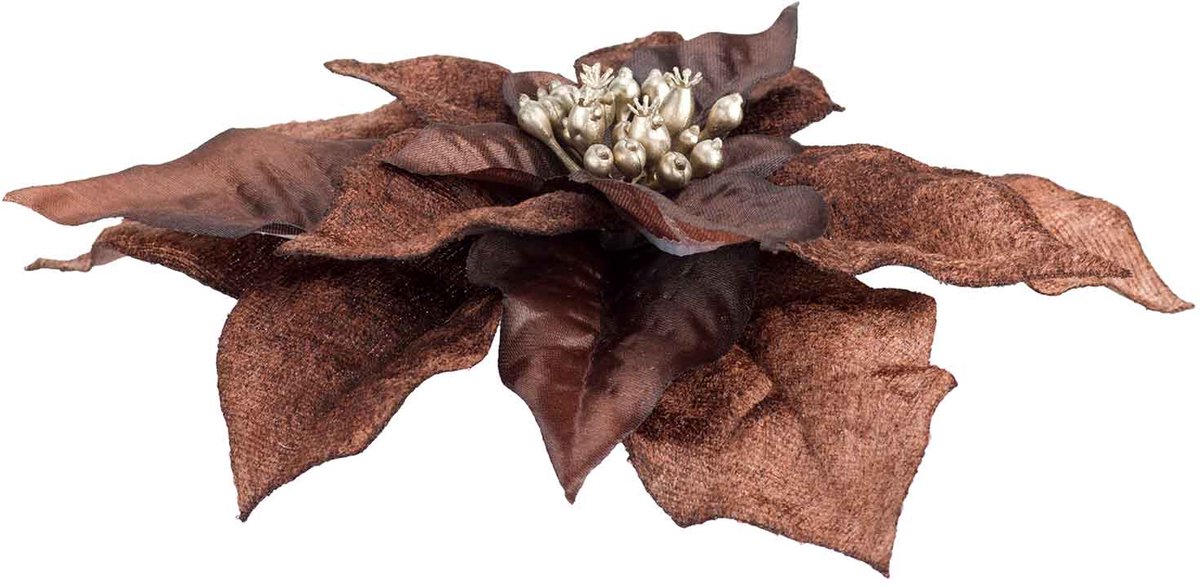 Cosy @ Home Clip Poinsettia Bruin 18x18xh4cm Kunstst