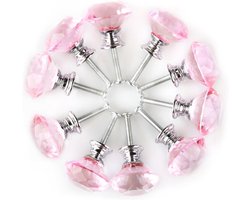 sourcingmap Meubelknop, knop, knop, knop, lade, kast, meubelgreep, kristal, helder, 30 mm, dia, rond, glas, roze, 10 stuks