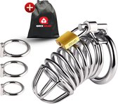 Quick Relief Pro Lock™ Kuisheidskooi - Metaal - Kuisheidskooi voor Mannen - Chastity cage - Staal Deluxe - Sissy - Cock Cage - Zilver