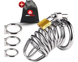 Quick Relief Pro Lock™ Kuisheidskooi - Metaal - Kuisheidskooi voor Mannen - Chastity cage - Staal Deluxe - Sissy - Cock Cage - Zilver