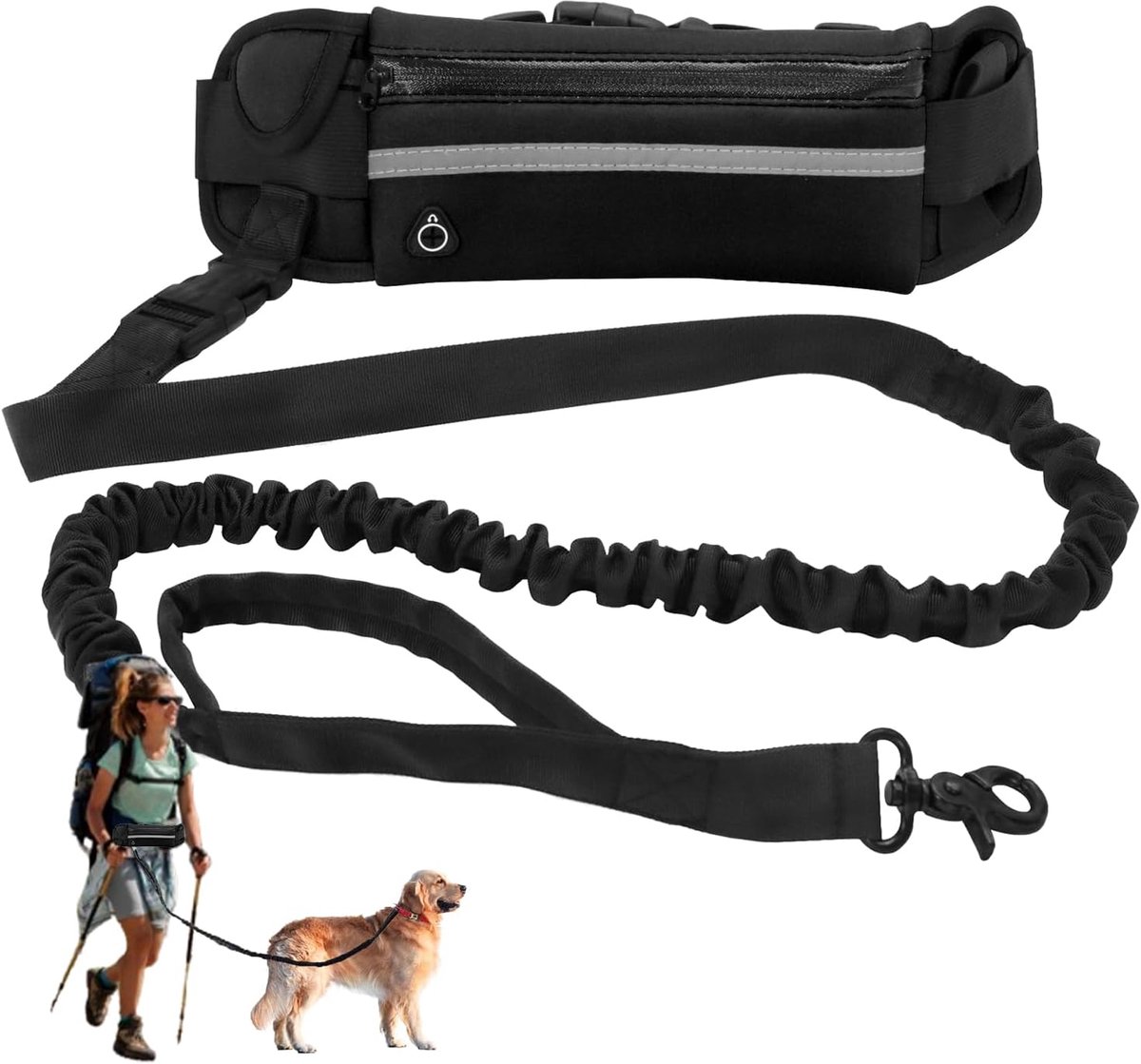 handsfree elastisch, met zak, looplijn voor honden, met reflecterende naden, voor training, wandelen, joggen en hardlopen met je huisdier