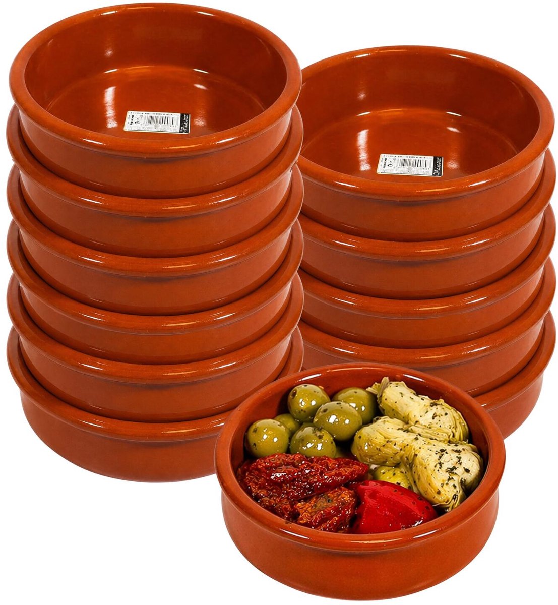 Excellent Houseware Tapas schaaltje Murcia - 12x - creme brulee - terracotta - 18 cm - borrelhapjes serveerschaaltje