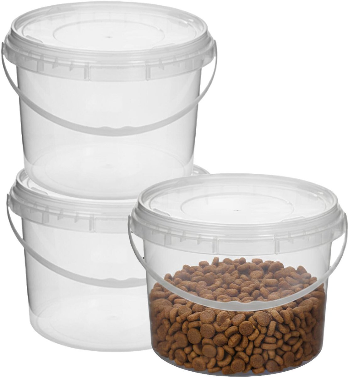 CM Opslag emmer/box met deksel en handvat - 3x - transparant - 4.6 liter - voedsel - dierenvoer - korrels - lege containers - wecken