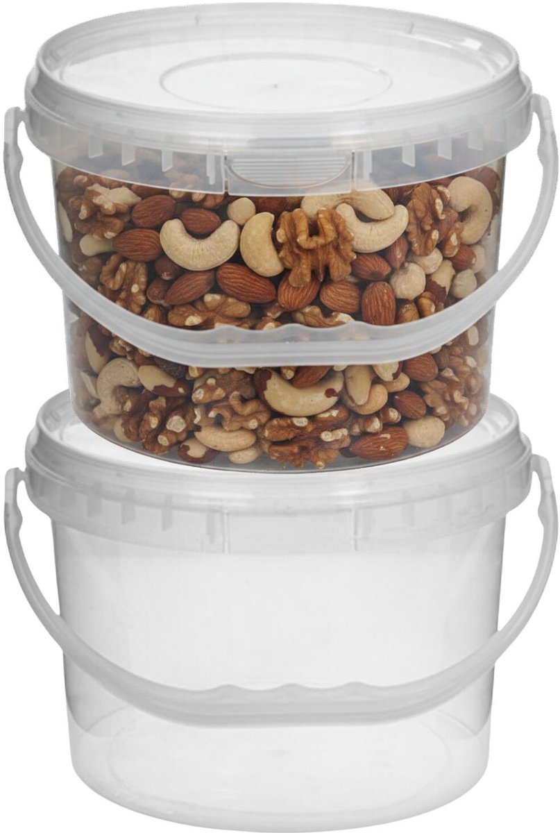 CM Opslag emmer/box met deksel en handvat - 2x - transparant - 7.5 liter - voedsel - dierenvoer - korrels - lege containers - wecken
