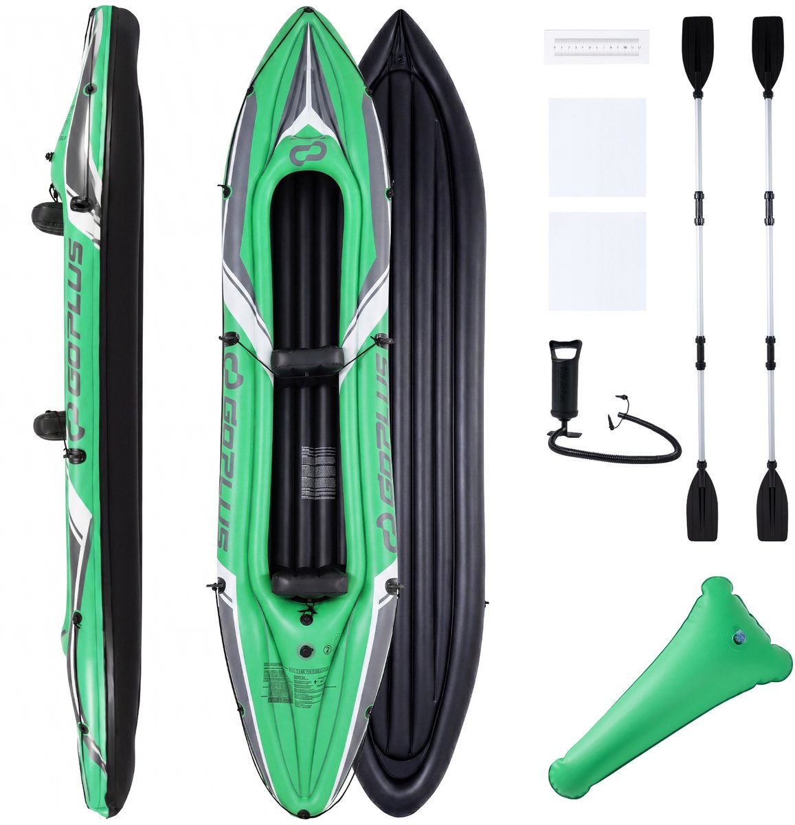 COSTWAY Opblaasbare kajak voor 2 personen, opblaasbare kano met aluminium peddel, handpomp en reparatieset, rubberboot, draagvermogen 160 kg