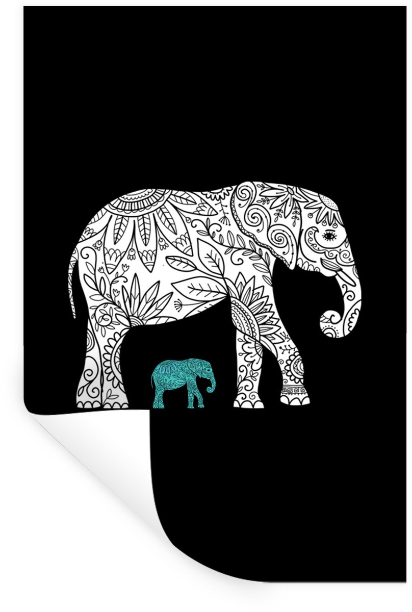 Muurstickers - Sticker Folie - Olifant - Patronen - Zwart - 60x90 cm - Plakfolie - Muursti