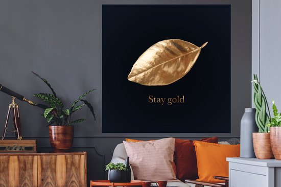 Muurstickers - Sticker Folie - Blad - Gold - Quotes - 120x120 cm - Plakfolie - Muurstickers Kinderkamer - Zelfklevend Behang XXL - Zelfklevend behangpapier - Stickerfolie