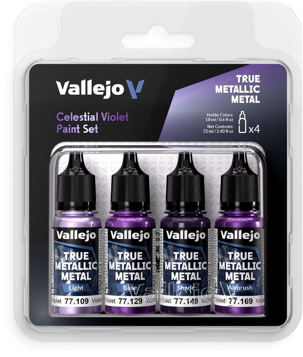 Vallejo Hobbyverf Acrylverf - 77262 True Metallic Metal - Hemels Violet - Acryl Set 4x Verf set - 4x 18 ml