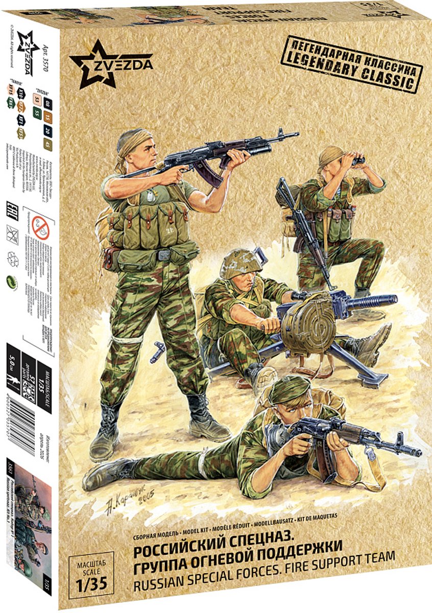 Zvezda Modelbouwpakket Militaire voertuigen - 3570 Russian Special Forces Fire Support Team - 4 Figuren Plastic - 1:35 - Modelbouw