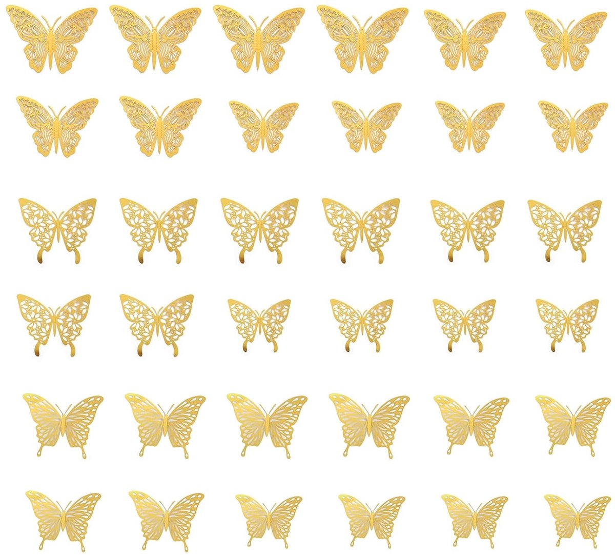 36 stuks 3D vlinders deco papier vlinder wanddecoratie stickers voor woonkamer huisdecoratie keuken wanddecoratie huwelijk feest geschenken keuken raam meubels (goud)