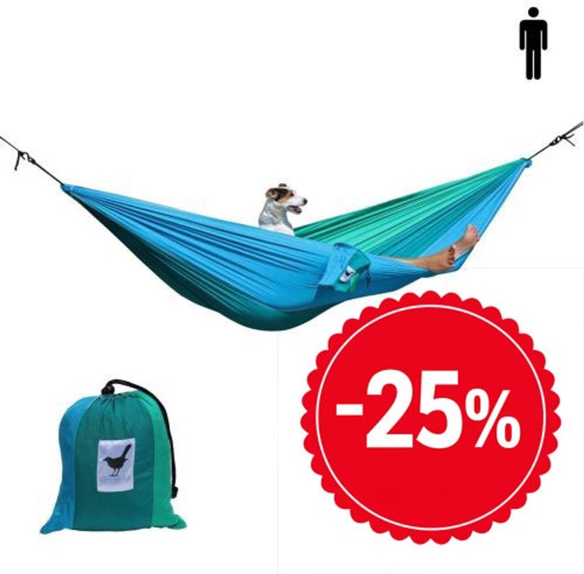 Bol.com MoreThanHip - SINGLE 1 persoons (reis)hangmat Ocean - 290 x 145 cm aanbieding
