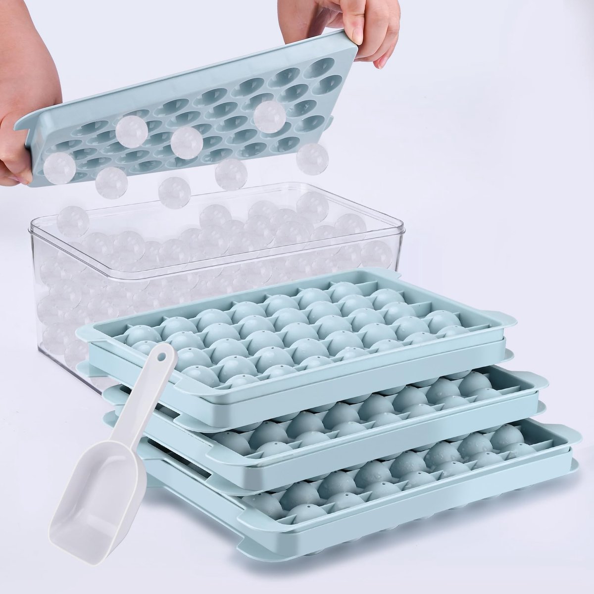 Dailygoods- IJsblokjesbak 111 Stuks - IJsblokjesvorm met Deksel - Ronde IJsballen - BPA Vrij - Voedselveilig - Eenvoudig te Verwijderen - Ijsvorm
