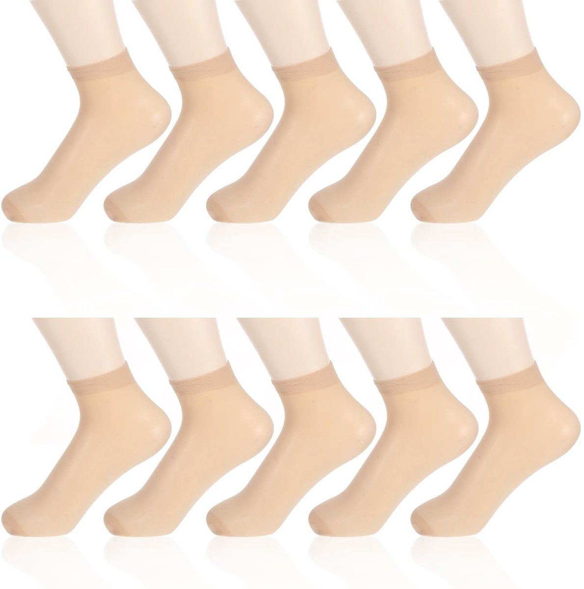 Dailygoods- Netsokken 10 Paar - Doorzichtig/Modieus - Ultradun/Nylon - Enkelhoog/Kant - Versterkte Neus - Zwart/Beige - Kousen