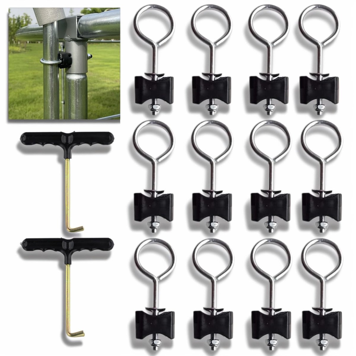 Dailygoods - 12 stuks reserveschroeven voor trampoline, inclusief 2 veerhaken, schroefaccessoires voor bevestiging van trampoline, trampolineschroeven, geschikt voor grote en kleine trampolines