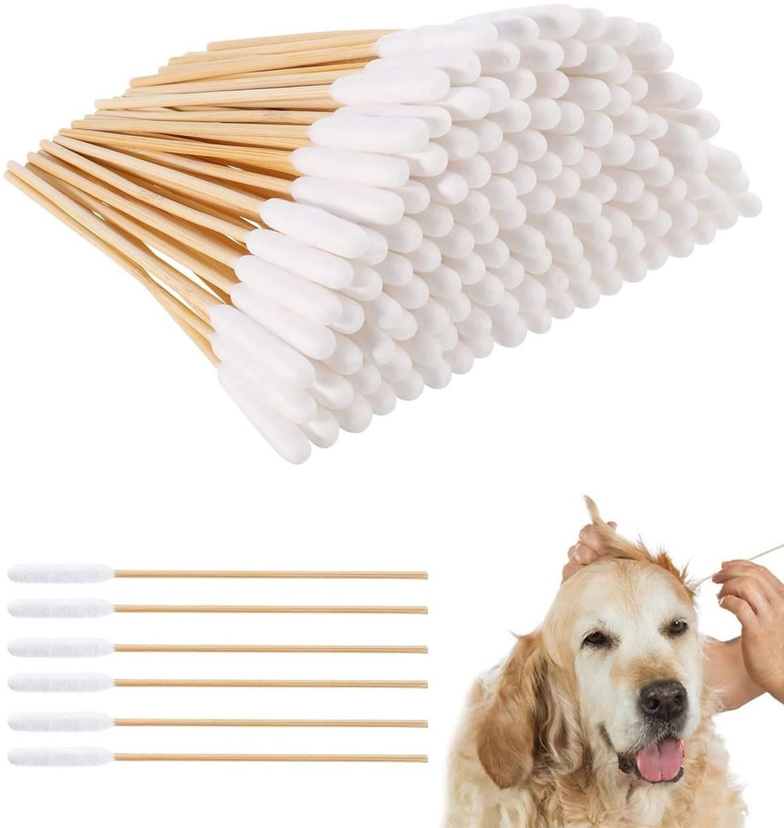 Dailygoods- Wattenstaafjes 12 cm - Oorreiniger voor Huisdieren - Set van 150 Stuks - Zacht Katoen/Hout - Ideaal voor Honden/Katten - Goede Wateropname - Dierenwattenstaafjes