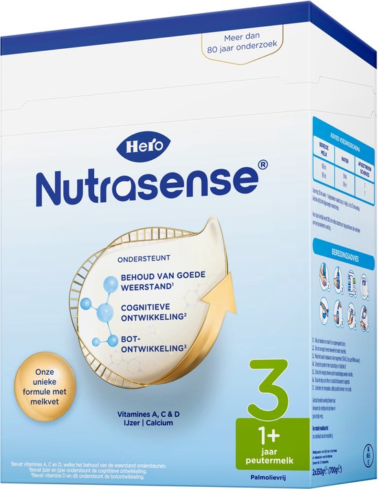 Hero Nutrasense Classic 3 (1+ Jaar) - Peutermelk - Flesvoeding - met Melkvet - Palmolievrij - 4 x 700 gram van Hero — afbeelding 2