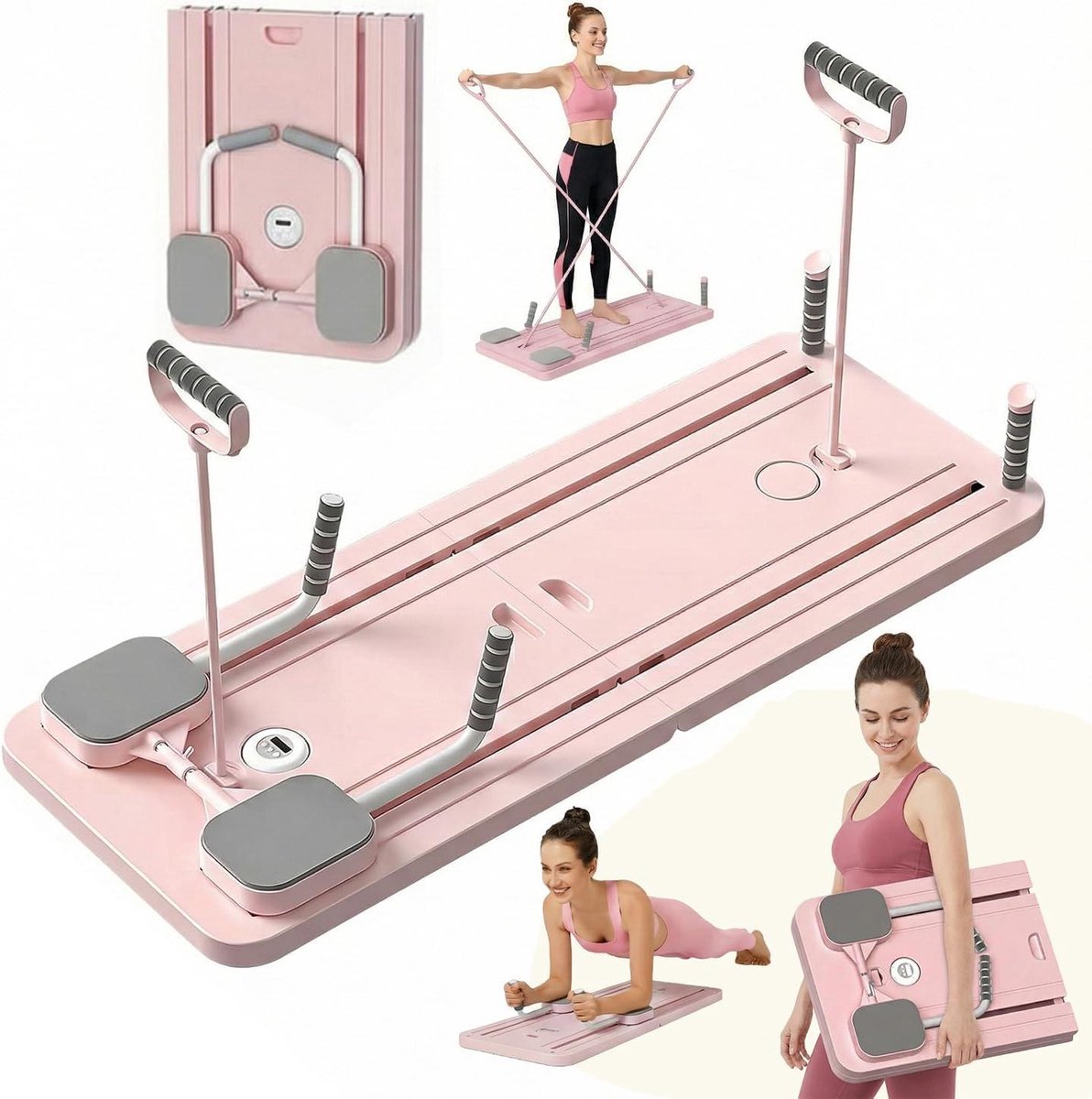 Pilates Board - Thuis Fitness - Core Training - Inclusief Weerstandsbanden - 4.6 kg - Roze