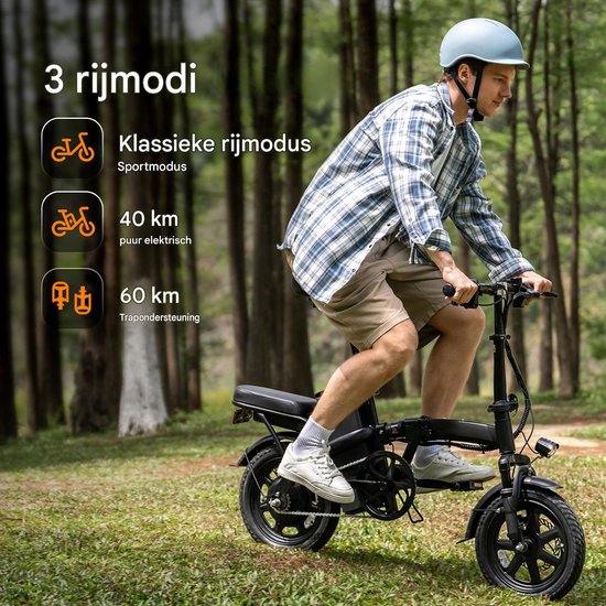 HillMiles Mile1 Elektrische Fiets - Motor 250W - Actieradius 60km - 14 Inch -25km/ - 36V/10.4Ah -vouwbaar E-bike -stads E-bikes & E-Nederland - Zwart van Hillmiles — afbeelding 4