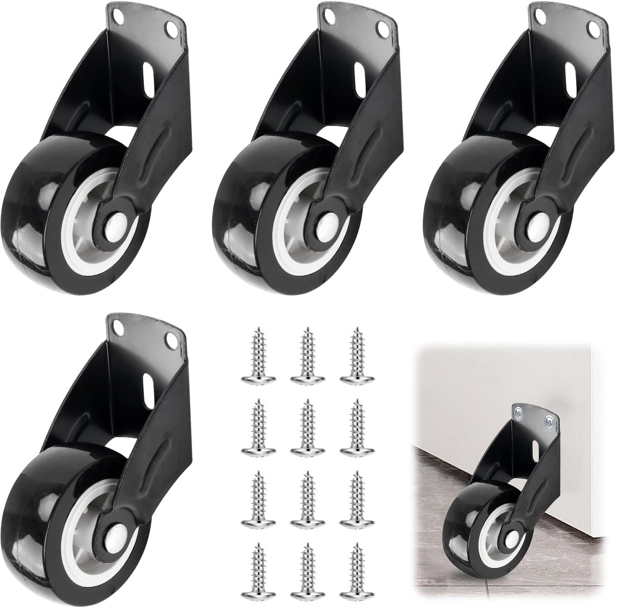 4 stuks poortrollen, zwaarlast-poortwielen voor anti-drop-deurbodemsteunwiel, verstelbaar antislip steunwiel, zijdelings gemonteerde rollen, met 12 schroeven, voor zware deuren tuindeur en