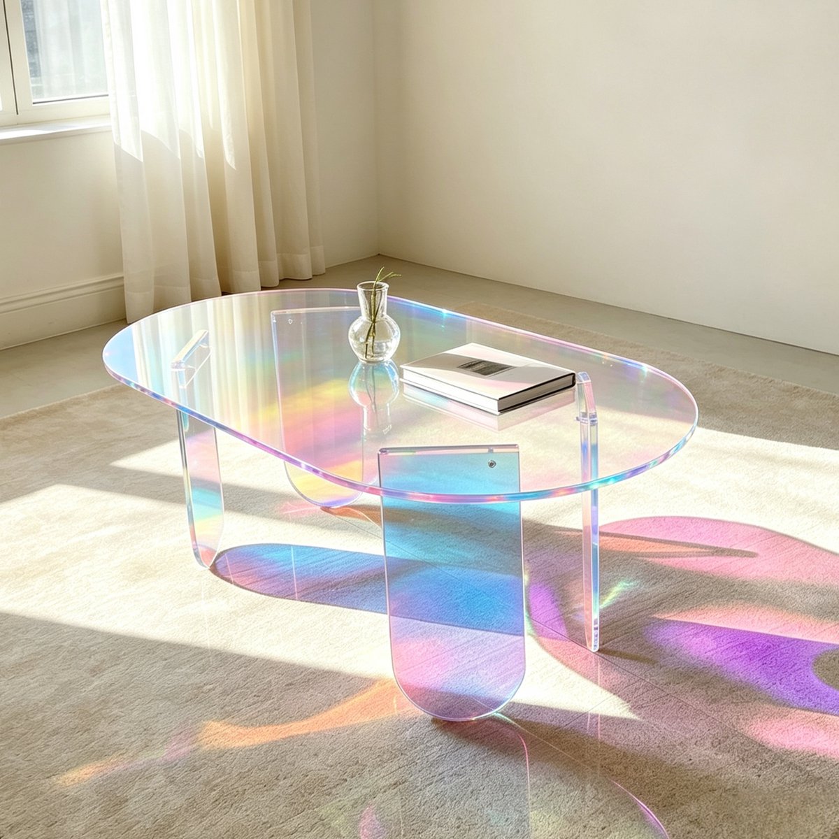 Artloge Acryl Salontafel - Iriserende Bijzettafel - Ovaal - Acryl Tafel voor Woonkamer, Kantoor, Slaapkamer - 95 x 50 x 36 cm
