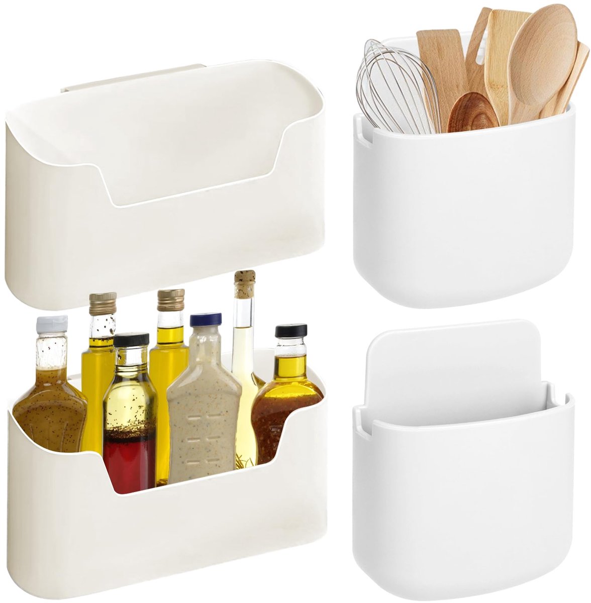 4 stuks wandgemonteerde opbergdoos: keukenkastdeur-organizer, zonder boren, zelfklevend ABS, voor keuken, keukenkast, badkamer