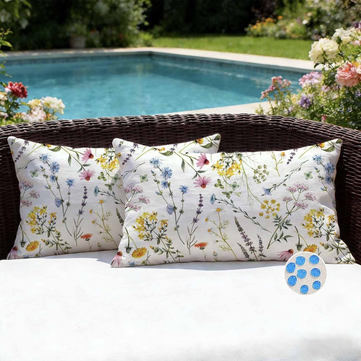 Kussenhoezen voor bank, 30 x 50 cm, bloemen, outdoor, waterdicht, sierkussen, kleurrijke bloemen, outdoor, kussen voor tuin, balkon, terras, woonkamer, set van 2