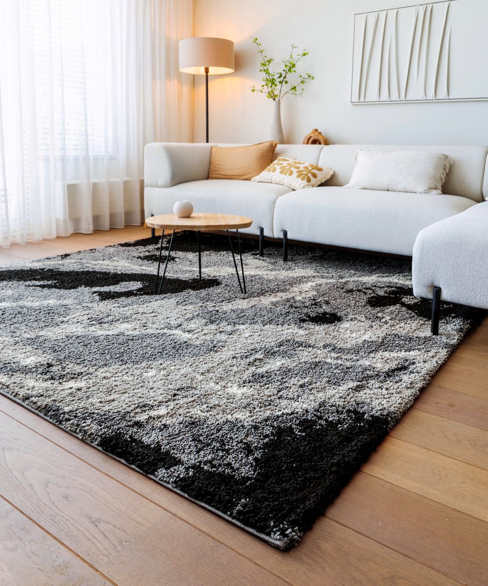 Vierkant hoogpolig vloerkleed Marble Artisan - grijs 240x240 cm