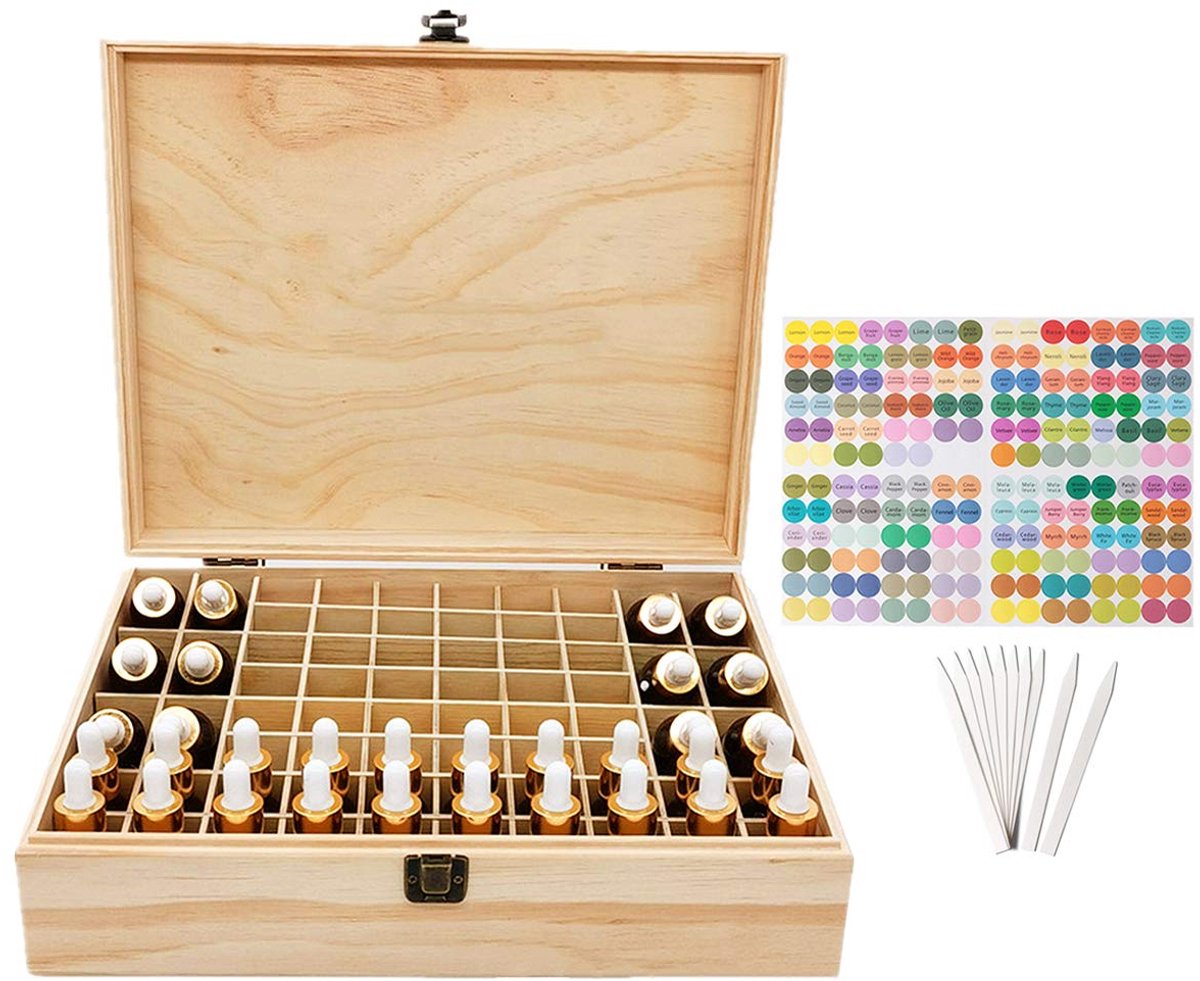 Houder voor etherische oliën, organizer, 68 gaten, houten box, organizer, opbergkoffer, box voor nagellak, geuroliën, etherische olie, vlekken en lippenstift #3