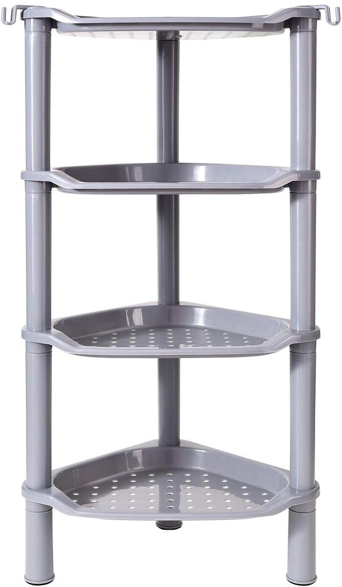 Douchehoek met 4 niveaus, roestvrije kunststof doucheplank organizer voor binnen, badkamer, badkuip, douchepan, 35 x 20 x 10 x 93,5 cm, grijs (ronde sleuf grijs 4 lagen)