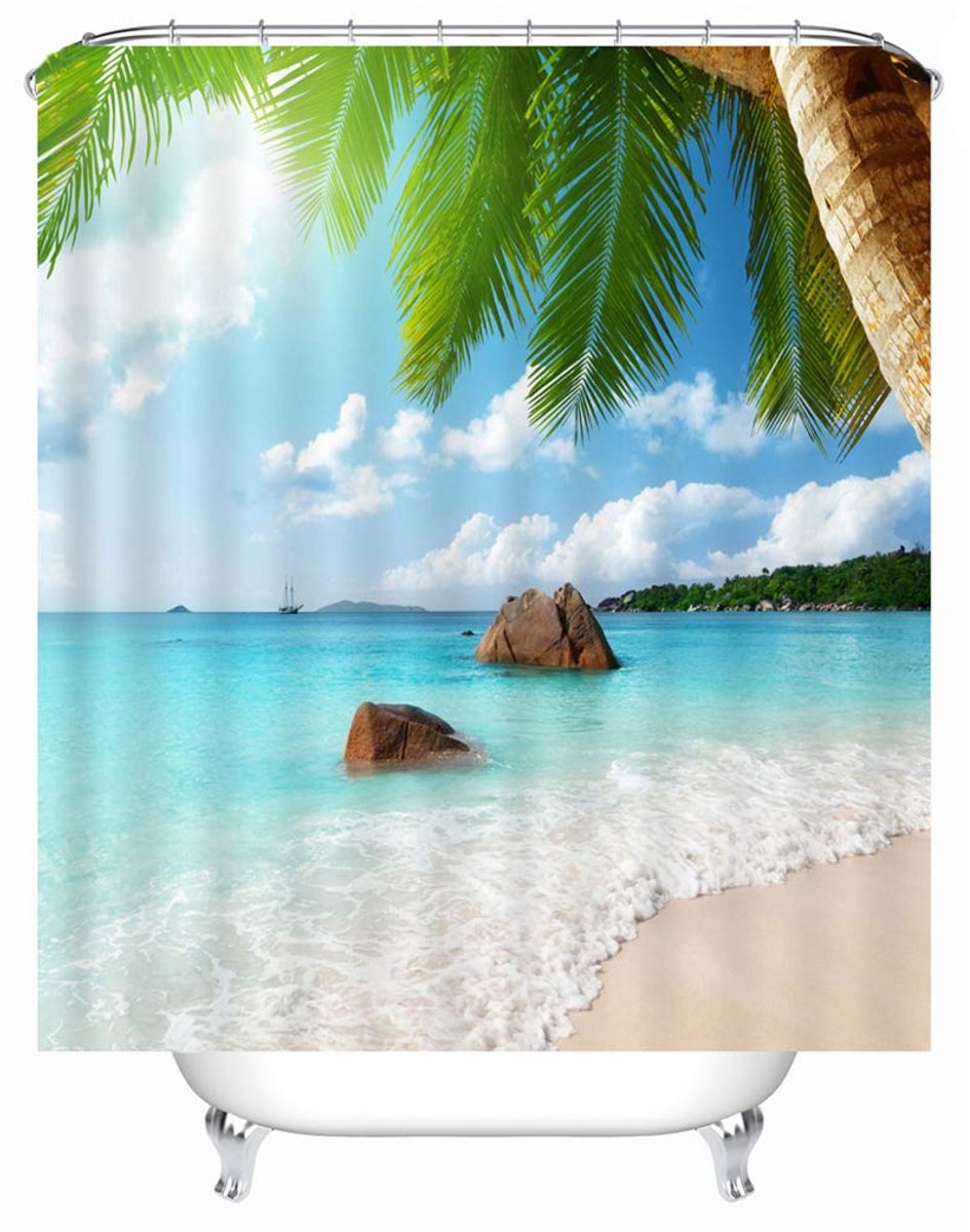 strand motief douchegordijn waterdichte stof anti-schimmel incl. 12 douchegordijnringen wasbaar badkuipgordijn 240x200cm 240 * 200cm (B*H) Patroon e