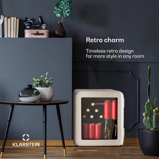 Klarstein Drankkoeler minikoelkast met glazen deur, 48 liter minikoelkast voor kamer en kantoor, kleine met uitneembaar schap, kleine koelkast, binnen-/buitenkoelkast, stille werking, 0-10 °C - Verstelbaar Compact - Drankkoelkast van Klarstein — afbeelding 3