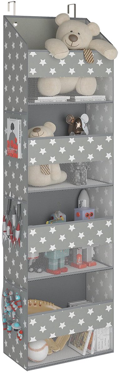 Deurhanger Organizer met 4 Vakken, Sterrenpatroon, Grijs, Over Deur Hanging Storage Organizer