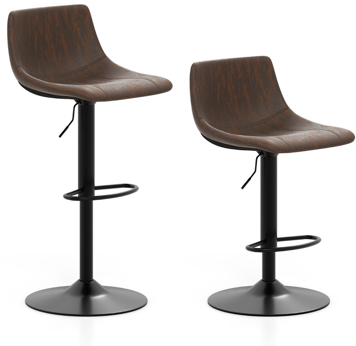 Bar stoelen - Set van 2 Barkrukken Barstoel Keukenstoel 360 -Graden Draaibaar en in Hoogte Verstelbaar bar stoelen - met Voetensteun - Rustiek bruin
